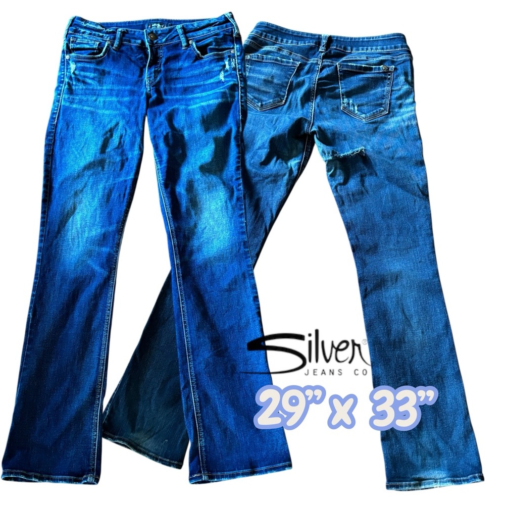 👛(ANY 2/$30) SILVER JEANS Elyse Slim Bootcut Distressed/Ripped 29 x 33